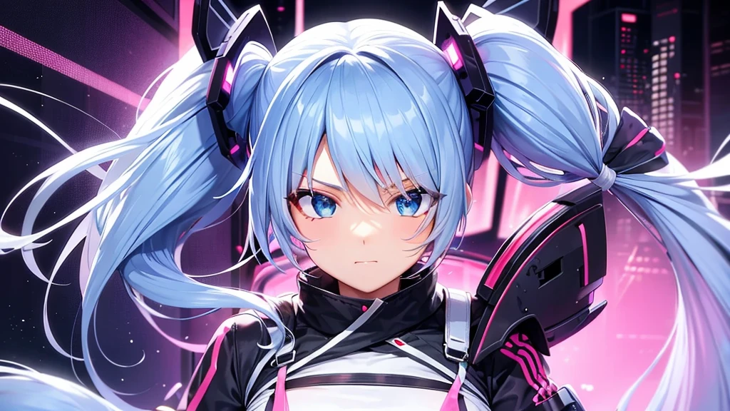Twin-tail hair accessory, cyber style, cool, front-facing