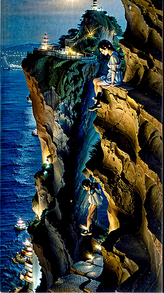 Structured impasto of beautiful women climbing a structured rock in the sea, scrambling over each other and standing on each other’s shoulders. Realistic, realistic colors, 