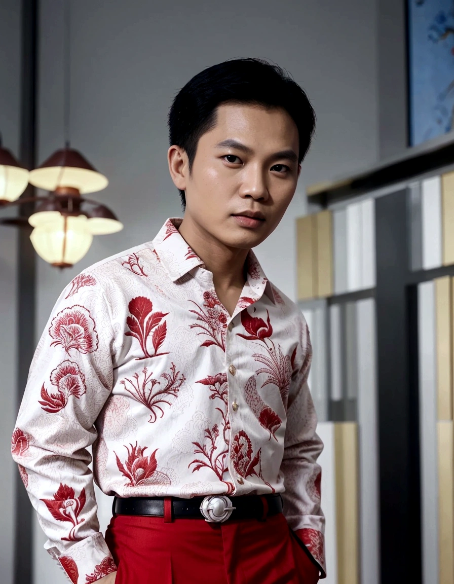 there is a man standing in a room with a red pants, hoang long ly, bao pham, in style of lam manh, nivanh chanthara, thawan duchanee, by Abidin Dino, quy ho, inspired by Abidin Dino, dzung phung dinh, batik, ramil sunga