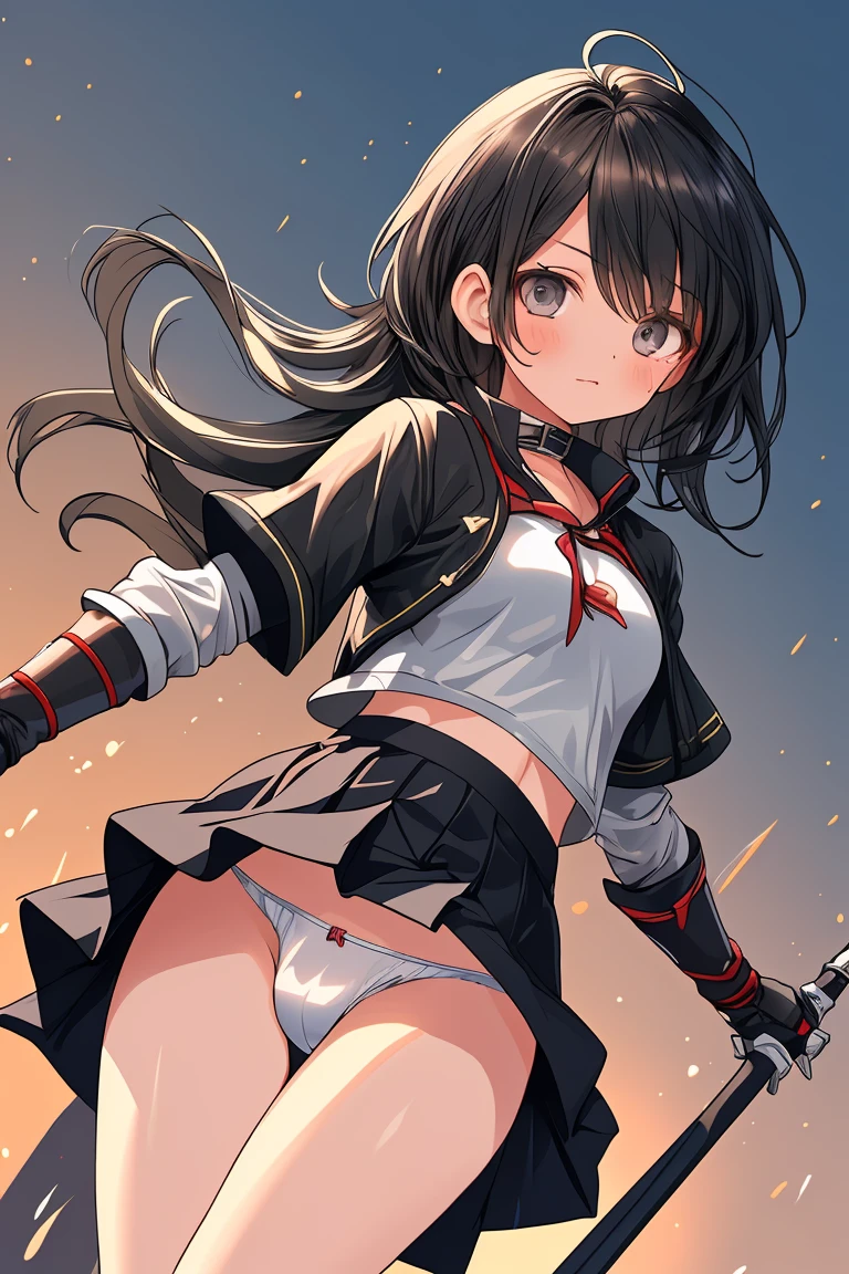 female knight Black Hair mini skirt White underwear battlefield