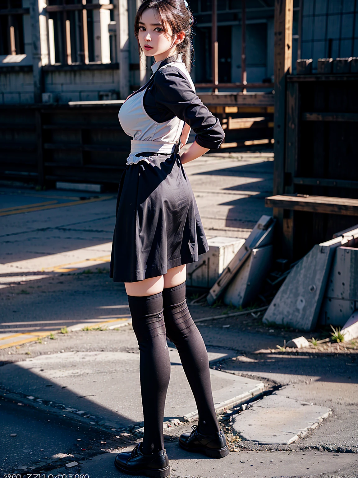 (41k4:1), masterpiece, Best Quality, 8K, Raw photo, (wearing maid uniform:1.5), top-notch quality, masterpiece, (arms behind back:1.5), (2 pretty Japanese girls), (wearing black stockings:1.2), (front view:1.5), (facing viewer:1.5), exceptionally detailed RAW color photo, professional-grade photograph, (Realistic, Photorealistic:1.37), (highly detailed skin:1.2), Ultra-high resolution, (lens 50mm), (masterpiece, top-quality:1.3), (hyper realistic:1.35), (Photorealistic:1.45), (Realistic:1.4), (looking at viewer:1.4), (1 beautiful girl), 21 years old, Japanese idol, supermodel, pale skin, (slim:1.3), (slim body:1.25), (slender body:1.25), (narrow waist:1.25), pretty face, (large breasts:1.15), (deep cleavage:1.2), gravure idol