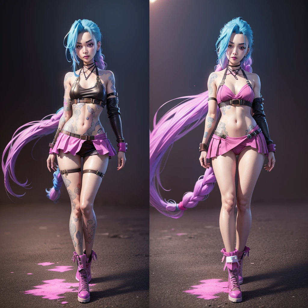 [Jinx リーグ・オブ・レジェンド], Jinx（lol）, masterpiece, (Highest quality: 1.2), (High resolution), (Highest quality), (8K, 4K, complicated), (whole body), Short Pink
