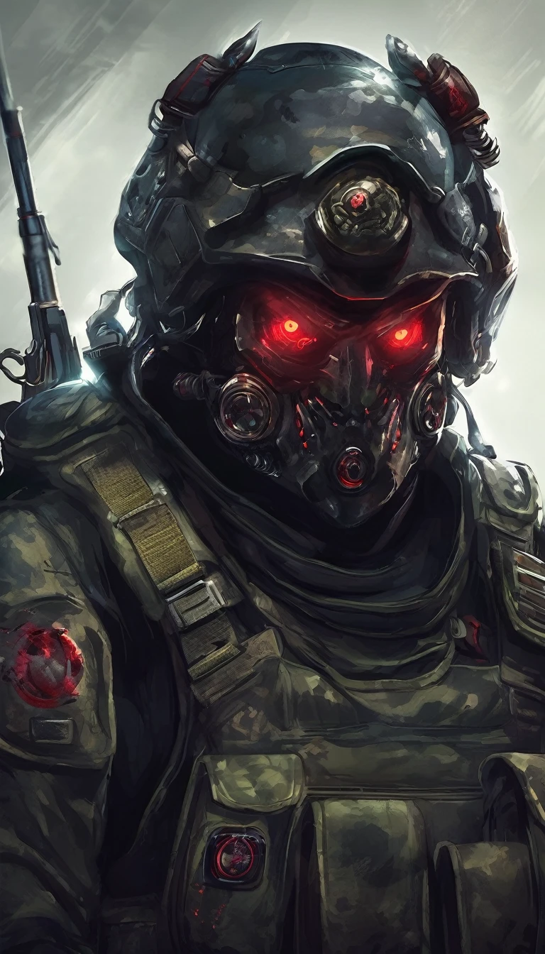 Portrait of a Soldier Monster, with Dark Aura and red eyes, two eyes, dark aura, no weapons.
