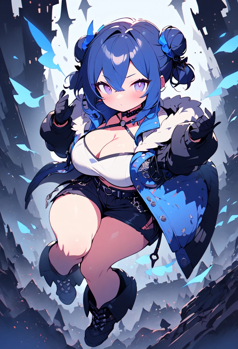 NSFW, Nude, 8K, ultrasharp, Top-quality, Masterpiece, Super high resolution, 1girl, solo, mary celeste origin, blue eyes, blue hair, very long hair, (horns), pointy ears, (hair between eyes, hair over one eye:0.6), Eyes are glowing, Beautiful eyes, Her eyes are big, torn breast curtains, pelvic curtains, open coat, (Big boobs, Voluptuous, Plump, Chubby, Thick thighs, Big ass:1.5), Ultimate beautiful girl, Ultimate beautiful face, Proportioned face, mature female, ((underboob)), bare belly, belt, large tentacles, (best quality), (extremely detailed, 8k wallpaper), (highly detailed), ((absurdres)), (From below, cowboy shot, Close-up body, Looking at viewer:1.3)