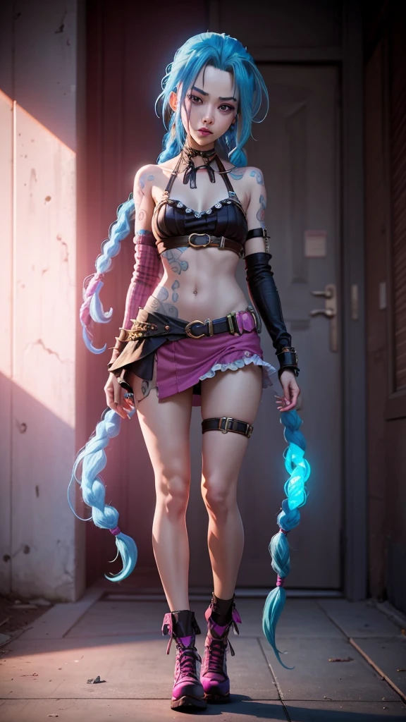 [Jinx リーグ・オブ・レジェンド], Jinx, masterpiece, (Highest quality: 1.2), (High resolution), (Highest quality), (8K, 4K, complicated), (whole body), Short Pink