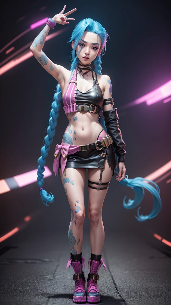 [Jinx リーグ・オブ・レジェンド], Jinx, masterpiece, (Highest quality: 1.2), (High resolution), (Highest quality), (8K, 4K, complicated), (whole body), Short Pink