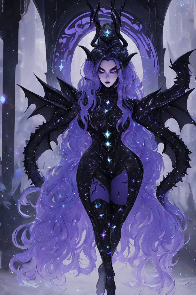 vivid, nsfw, high-res painting, alien creatures, darkly colored, mysterious, glowing eyes, ethereal, surreal, otherworldly, floating, busty, curvy hips, tentacles, multiple limbs, shimmering skin, intricate details, fantastical environment, sparkling stars, cosmic backdrop, vibrant colors, soft lighting