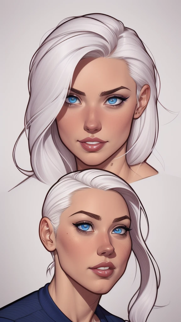 a drawing of a woman with white hair and blue eyes, artgerm portrait, style artgerm, drawn in the style of artgerm, in the style artgerm, Lois van Baarle e Rossdraws, style artgerm, artgerm and lois van baarle, Retrato de RossDraws, Ross Draws 1. 0