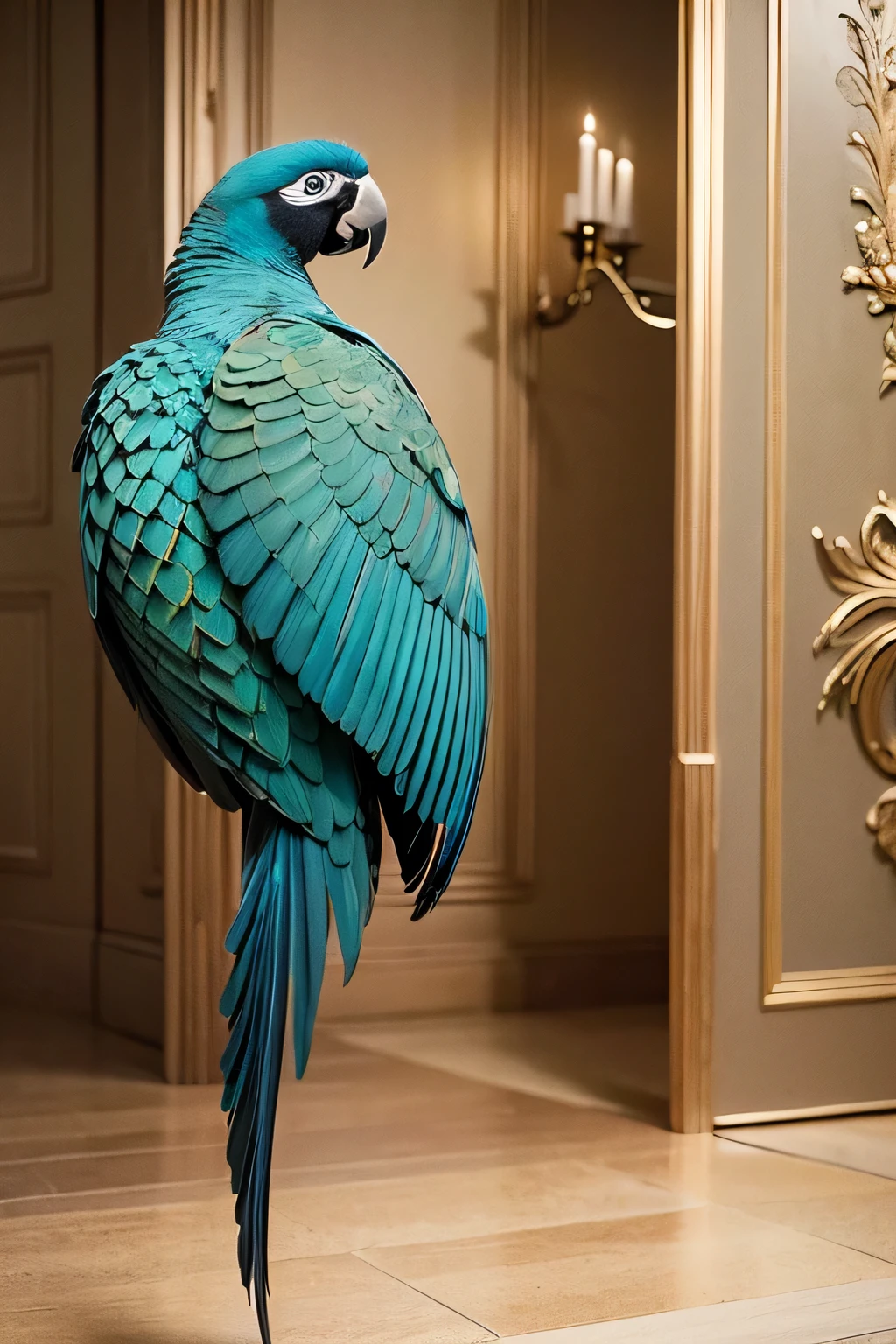 Masterpiece, (top quality), ultra high resolution, beautiful, visually stunning, elegant, great detail, award-winning art, G0S1, parrot, clever, talking to human