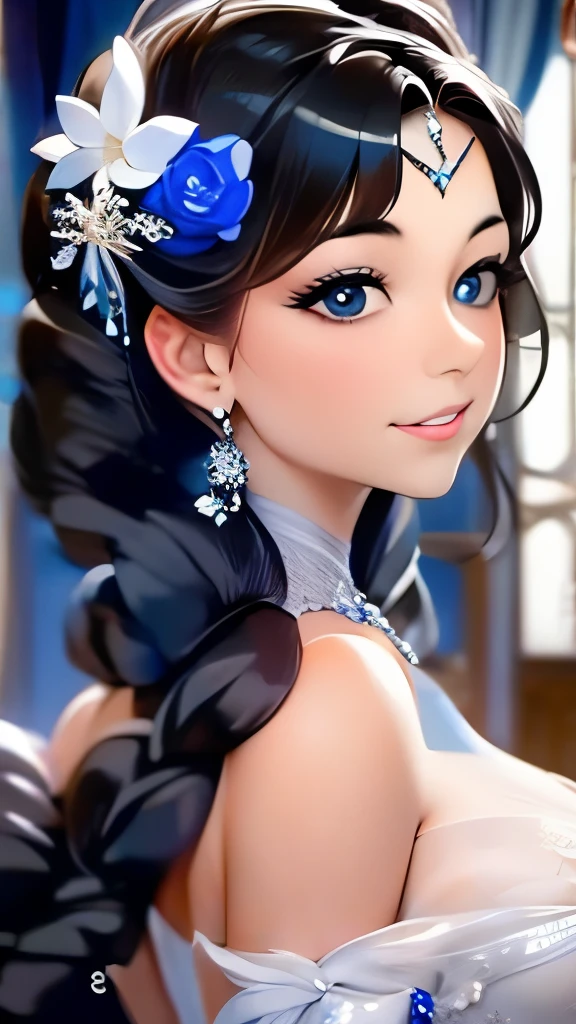 Best quality at best,4K,8K,A high resolution,tmasterpiece:1.2,ultra - detailed,actual:1.37,sportrait,Beautiful snowflake pattern,Blue and white porcelain, closeup cleavage, Sophisticated AND Intricate Details, Traditional craftsmanship, vivd colour, shiny glaze, fine brushwork, Refined artistry, with glossy finish, Studio lighting