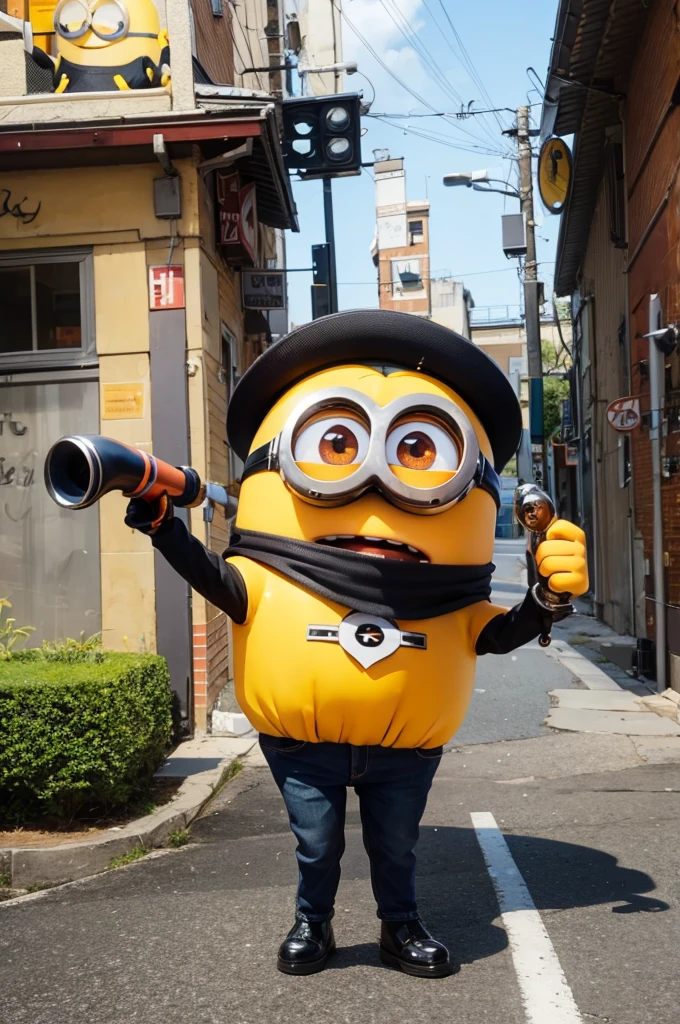 minion from Despicable Me holding a pipe bomb