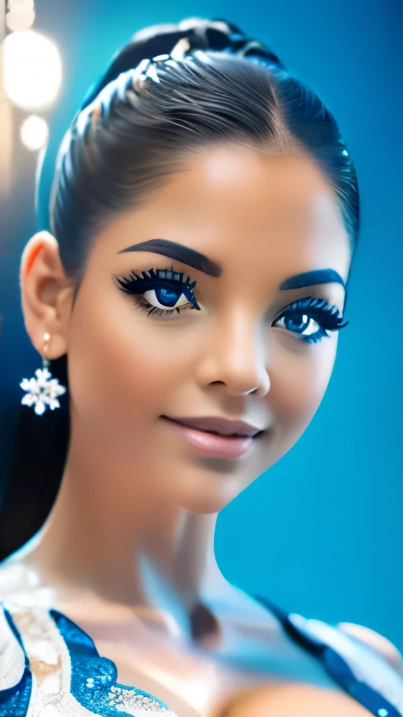 Best quality at best,4K,8K,A high resolution,tmasterpiece:1.2,ultra - detailed,actual:1.37,sportrait,Beautiful snowflake pattern,Blue and white porcelain, closeup cleavage, Sophisticated AND Intricate Details, Traditional craftsmanship, vivd colour, shiny glaze, fine brushwork, Refined artistry, with glossy finish, Studio lighting