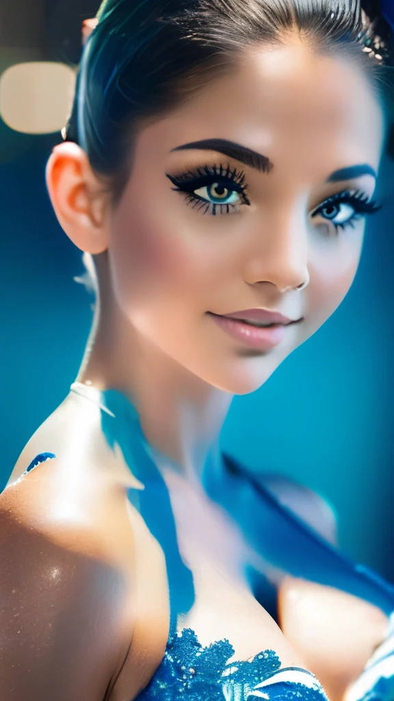Best quality at best,4K,8K,A high resolution,tmasterpiece:1.2,ultra - detailed,actual:1.37,sportrait,Beautiful snowflake pattern,Blue and white porcelain, closeup cleavage, Sophisticated AND Intricate Details, Traditional craftsmanship, vivd colour, shiny glaze, fine brushwork, Refined artistry, with glossy finish, Studio lighting