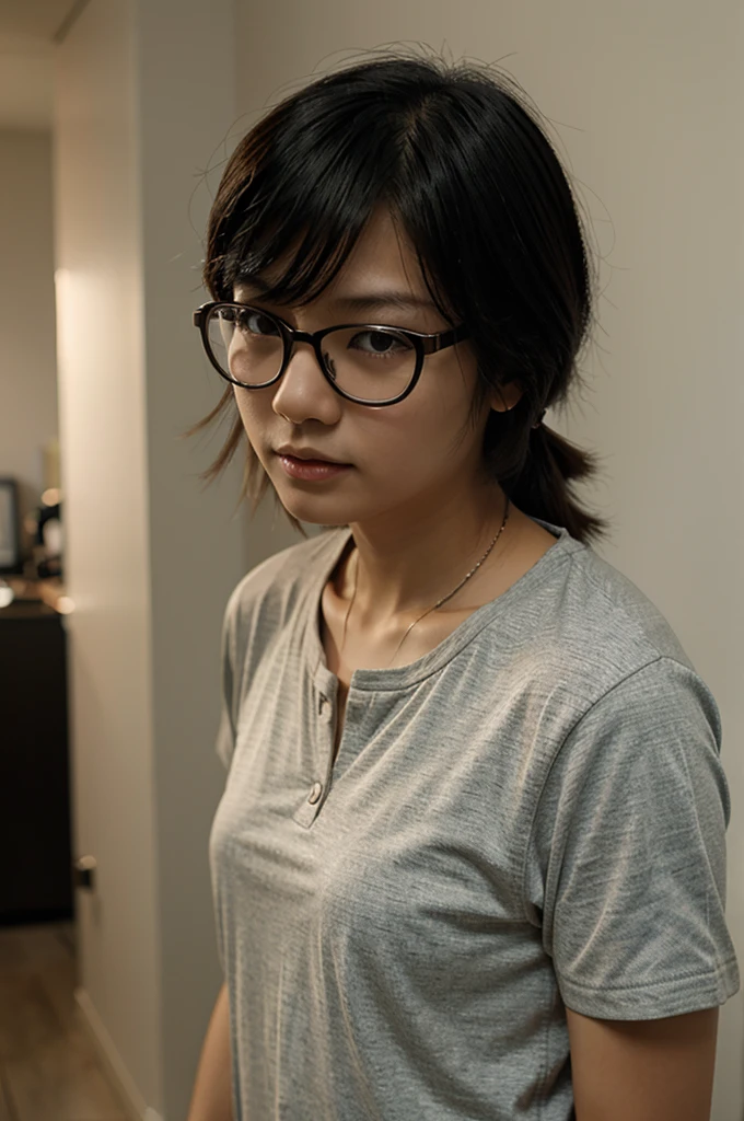 Asian tomboy girl wearing Glasses