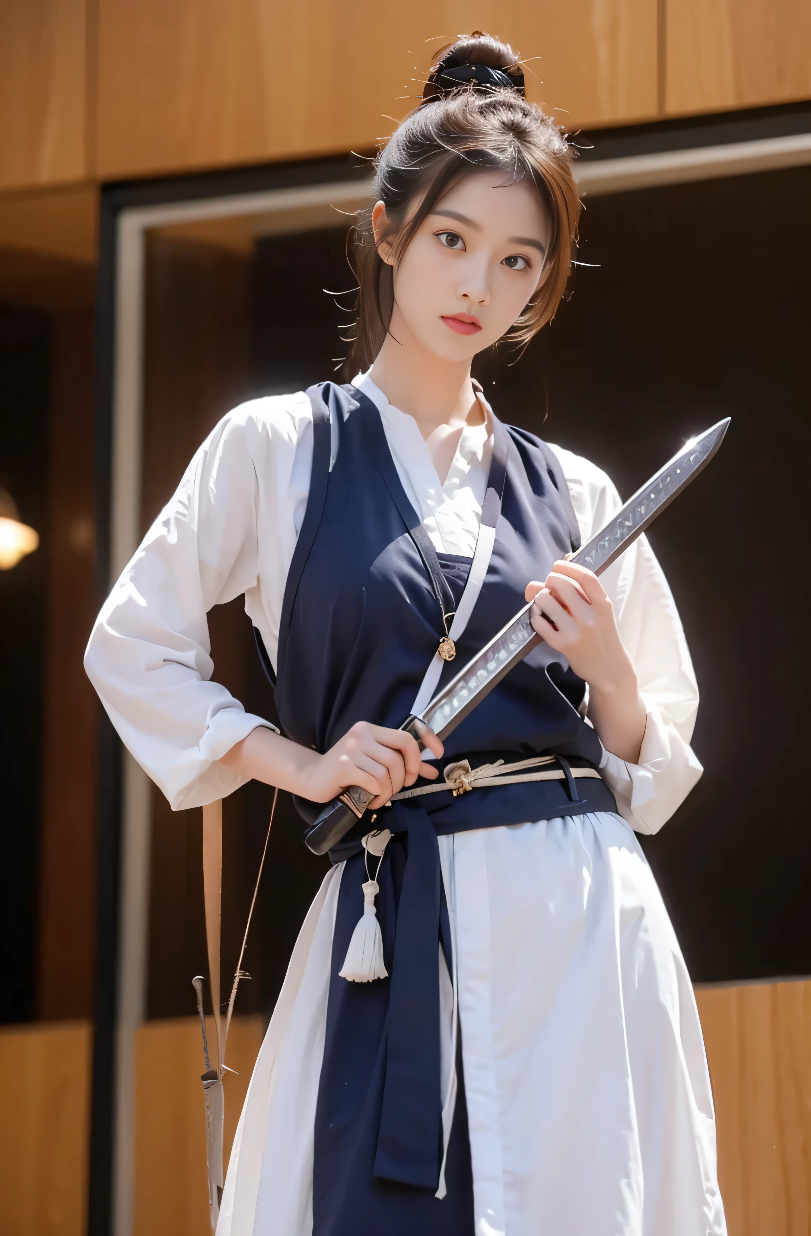 1 girl,Looking at the audience, Focus alone, Practical, Holding a sword