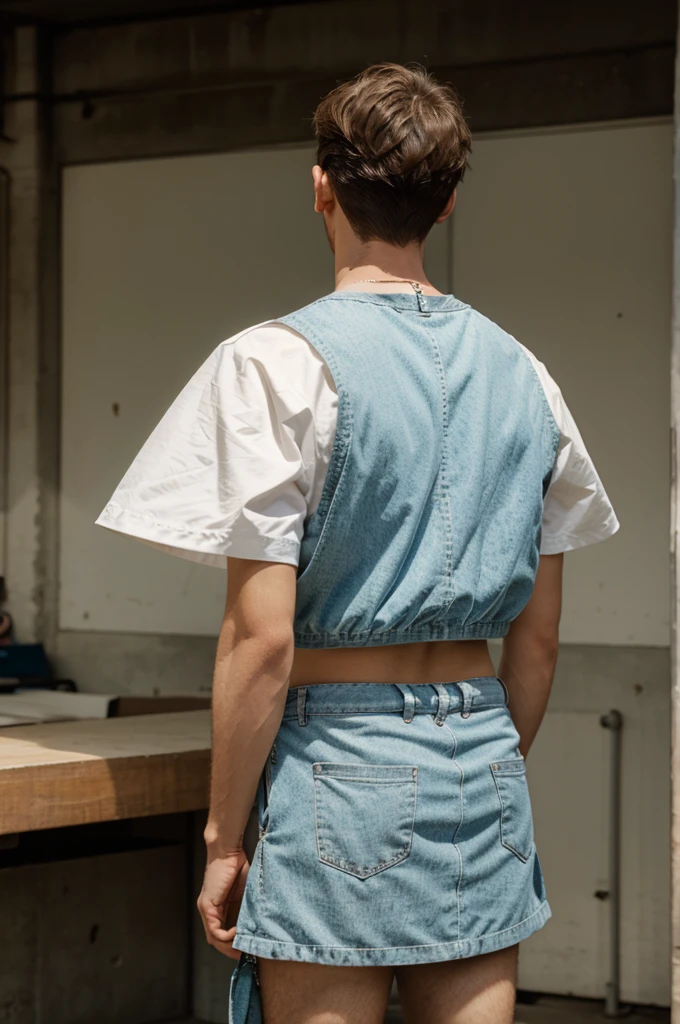 a tall man facing backwards but with his head turned forward, wearing a 90' fashion, charachers, handraw, anime, cartoon, 
