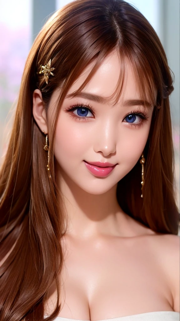 Beauty, Mystical Eyes、Big 、Super sexy、Pale skin、Shiny Hair、Super long hair、Loose and fluffy perm、Close to blonde、Are fat、fat、smile、Heavy makeup、Pink lipstick、Thick lipoisturized lips、Plump、Voluptuous、Indian、spring、Blue sky、White cloud、looking at the camera、Has bangs、Bangs fall on the forehead、Heavy makeup、Heavy makeup、The face is dark、Exotic Face
