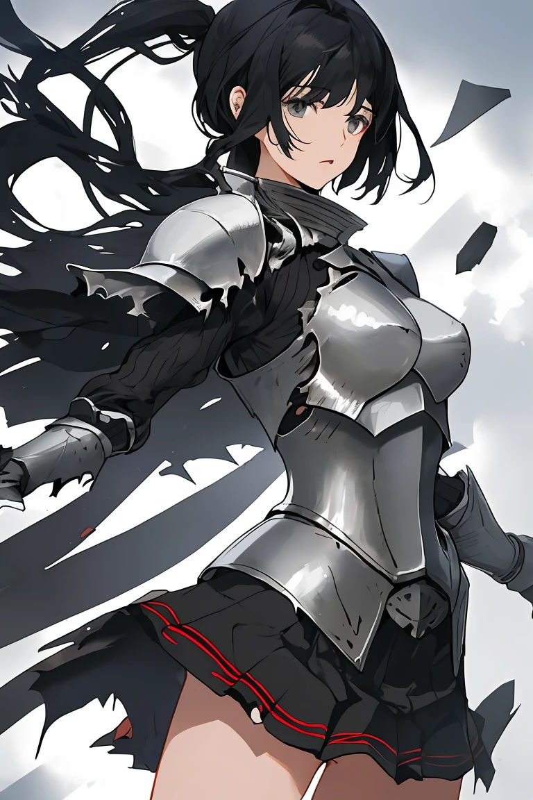 female knight　Black Hair　armor　Torn white skirt　White underwear　battlefield　defeat　I'm mortified