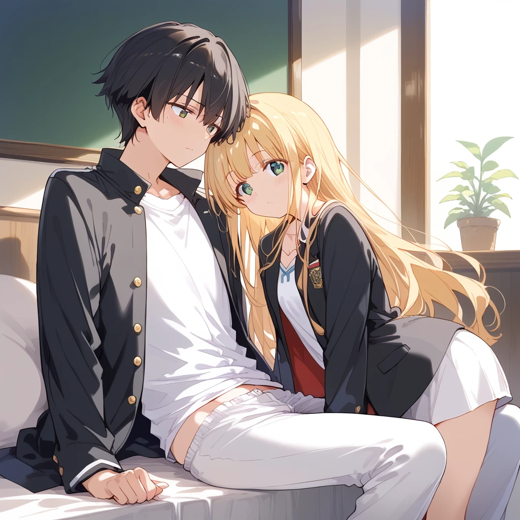 score_9, score_8_up, score_7_up, score_6_up, source_アニメ, highest quality, masterpiece, 1boy and 3girl , 髪の長い美juvenileが3人のふたなり少女によって輪姦されている, (juvenile,I have long hair,Black jacket,White shirt,White pants),Pants pulled down to the knees