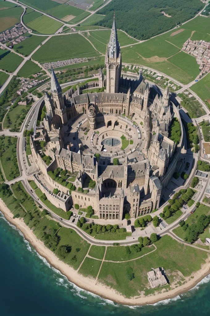 A gigantic medieval city with the entrance to the dungeon in the center and the city must be circular in shape with walls