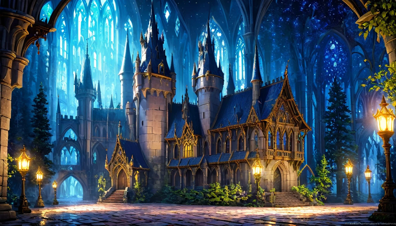 best quality,4k,8k, highres, masterpiece:1.2), ultra-detailed, (large masterpiece digital art), (detailed manga illustration), (detailed line art), (intricate details:1.3), (ultra-detailed:1.3), (illustration:1.3), (sharp focus:1.3), (natural lighting:1.05), (vivid colors:1.3), (masterpiece), best quality, Picture a gothic masterpiece crafted from living crystal, adorned with intricate, glowing runes that shimmer with Eldertide energy. The castle stands tall against a backdrop of an extensive, mystical forest, where crystal spires reach towards the iridescent sky. The sky itself dances with a myriad of colors, creating an otherworldly atmosphere. Chibi minions stand guard or engage in various tasks around the castle, adding a touch of whimsy to the enchanting scene. The image should capture the magical essence of Penny's realm and showcase the harmonious blend of gothic architecture and fantastical elements., Atey Ghailan, Jeremy Mann, Greg Manchess, Antonio Moro, trend in ArtStation, trend in CGSociety, Intricate, High Detail, Sharp focus, dramatic and photorealistic painting art by Midjourney and Greg Rutkowski,