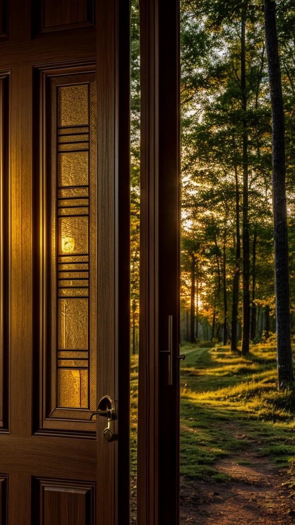 light, door to the forest, dusk, details