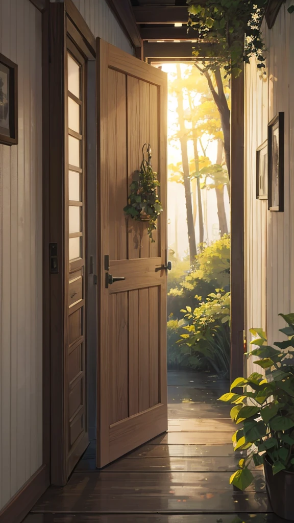 light, door to the forest, dusk, details