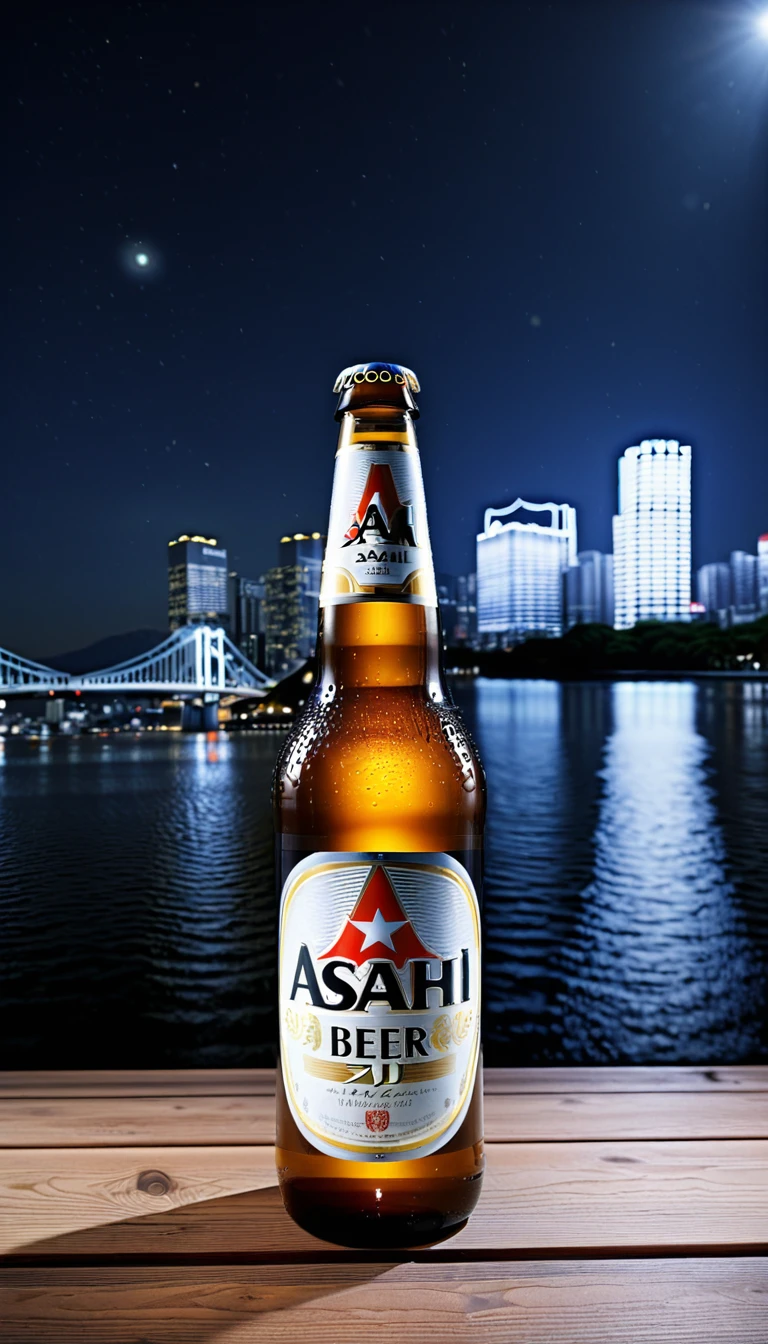 No one there, Realistic photos, photo realism, realism, Asahi Beer, Perfect composition, Asahi Beer, Very sharp, masterpiece, contour, high resolution, Full body photo of city night scene