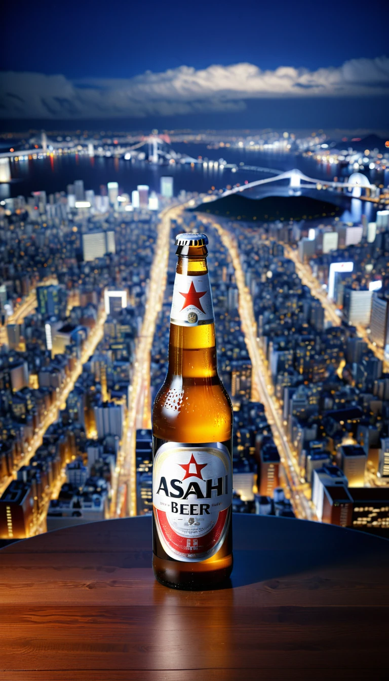 No one there, Realistic photos, photo realism, realism, Asahi Beer, Perfect composition, Asahi Beer, Very sharp, masterpiece, contour, high resolution, Full body photo of city night scene