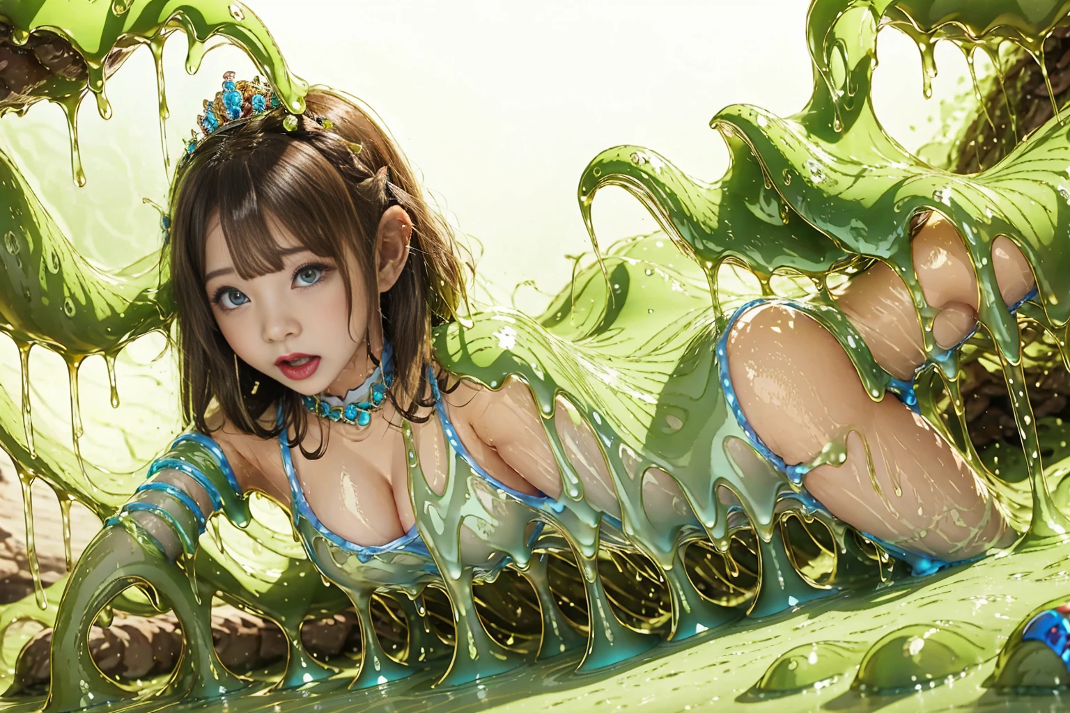 princess, slime, rape, opening mouse, scared