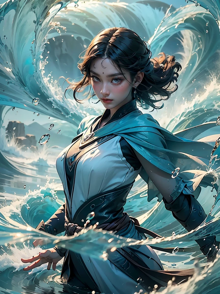 ((best quality)), ((masterpiece)), (detailed), (realistic), (official art), (extremely detailed CG unity 8k wallpaper), (water magic:1.2), (manipulating water:1.1), (elemental control:1.2), (graceful movements:1.1), (aquatic beauty:1.2), (mystical powers:1.2), (serene expression:1.1), (flowing tides:1.2), (sparkling droplets:1.2), (enchanted aura:1.1), (magical incantation:1.2), (rippling waves:1.2), (splendid water formations:1.1), (emerging from a water vortex:1.2), (resonating with nature:1.2), (commanding the elements:1.2), (translucent veil:1.1), (wisdom and power:1.2), (whirlpool of enchantment:1.2), (glowing water glyphs:1.1), (harmony with the sea:1.2), (mysterious origins:1.2), (harmonious balance:1.1), (serene strength:1.2), (spellbinding spectacle:1.2), (immersing in liquid magic:1.1), (embracing her destiny:1.2)