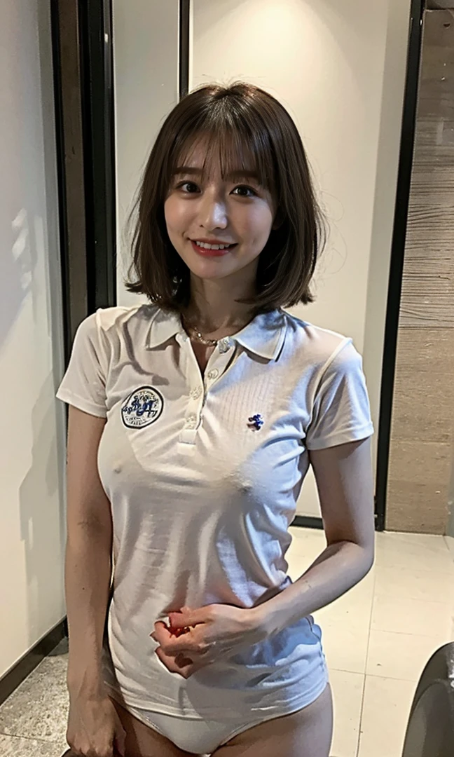 .(((Luxurious panties、Medium Short Hair、Shoulder-length hair:1.4))).((A classy white shirt with a collar、Standing photo、Medium Hair、服の上からでもわかるBig Breasts、Both hands are in front of the belly button、A photo of panties visible through a short polo shirt、Roll up your shirt with your hands、She is wearing a white polo shirt and luxurious white panties.、:1.4))、In the living room、Cream Hair Color、Her huge breasts are obvious even through her clothes...、Small earrings、Light brown hair color、:1.4))、Shiny Hair、Light beige hair color、Background Blur、Light brown hair、{{Cowgirl Shot}}、((Close-up shot from the waist up、Big Breasts:1.4))、Big Breasts、にっこりsmile、服からでも分かるBig Breasts、Cowboy Shot、素敵なsmile、((Revealing clothing))、Full body photo、ring、Tuck your hair behind one ear、Silver Necklace、smile、Caustics、Highly detailed photos、Big Breasts、Super no makeup、(8K、RAW Photos、Highest quality、masterpiece:1.2)、(Realistic、Realistic)、1 Girl、((Big Breastsショートヘア、Looking into the camera:1.4))、Hair blowing in the wind
