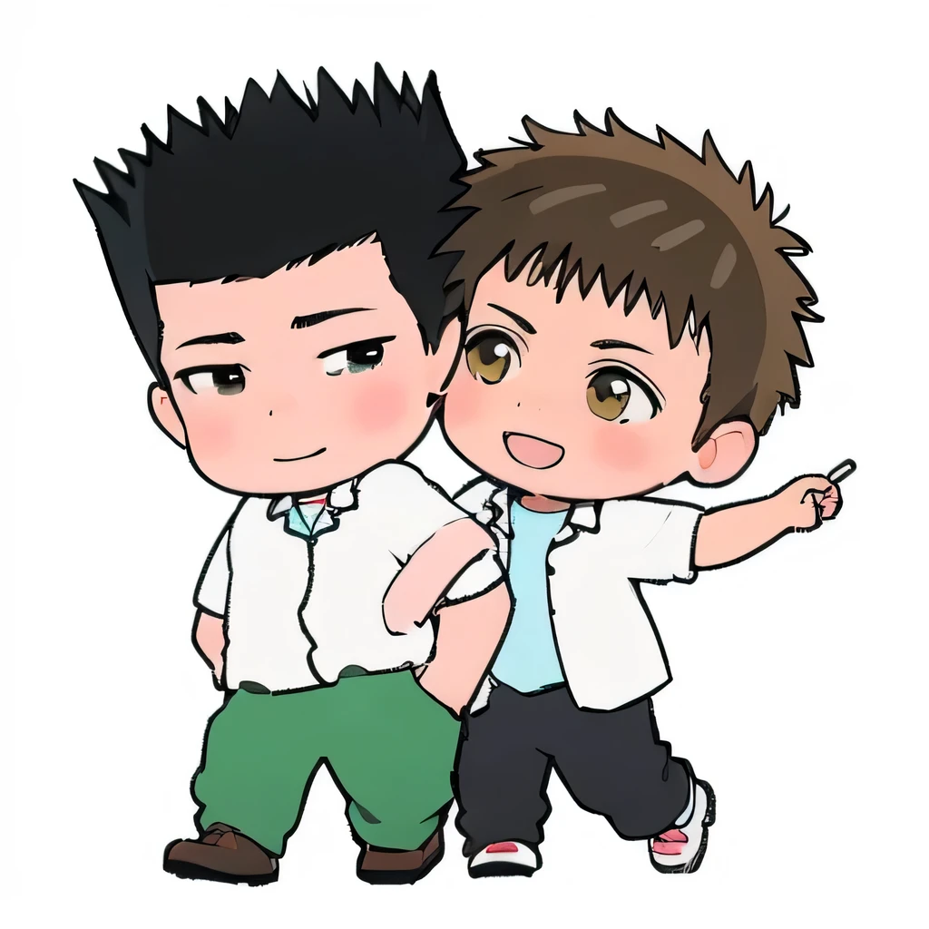(masterpiece、Highest quality、Highest quality、Official Art、Beautiful, beautiful:1.2)、(Two men), Anime Moe Art Style, mikudayo, Chibi Anime High School Student, Chibi Boy, Anime Chibi, Watercolor Nendoroid, Cute Animeの男の子, (Anime Boys), Chibi Art, Cute art style, Cute Animeビジュアル, Chibi Anime, Pixiv, Cute Anime, 