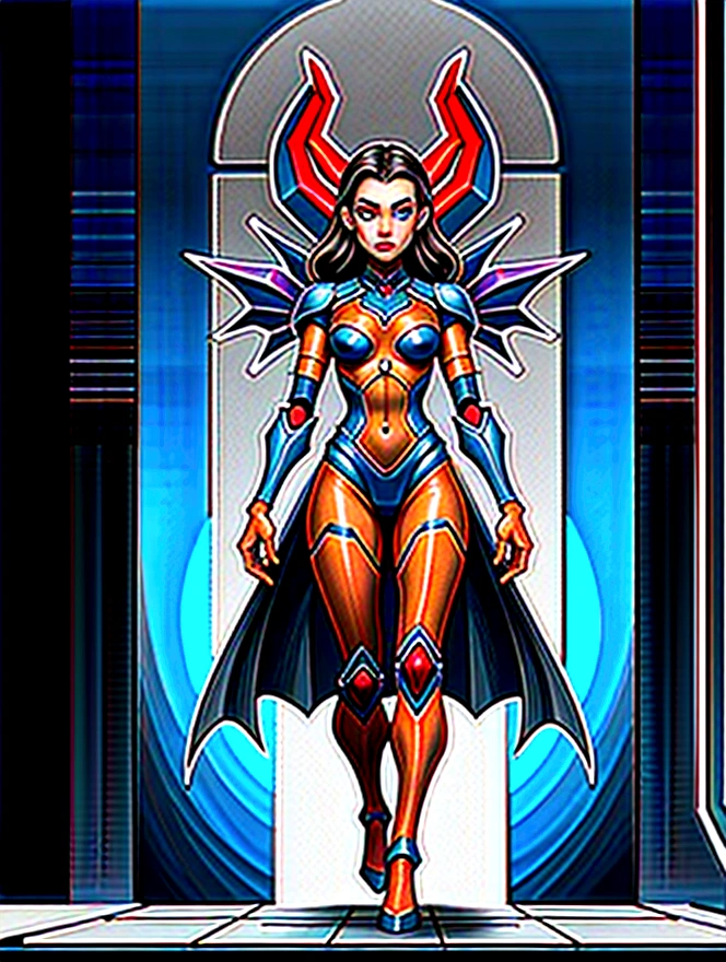 (masterpiece), best quality, expressive eyes, perfect face, female machine, devil, robot, metalic skin, full body