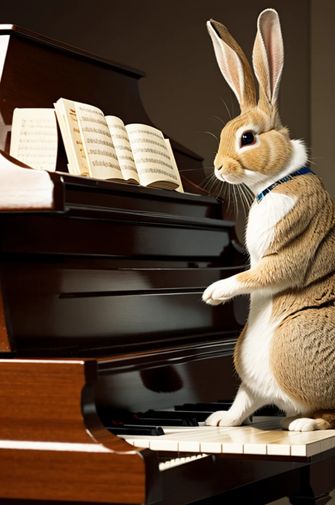 Rabbit playing piano