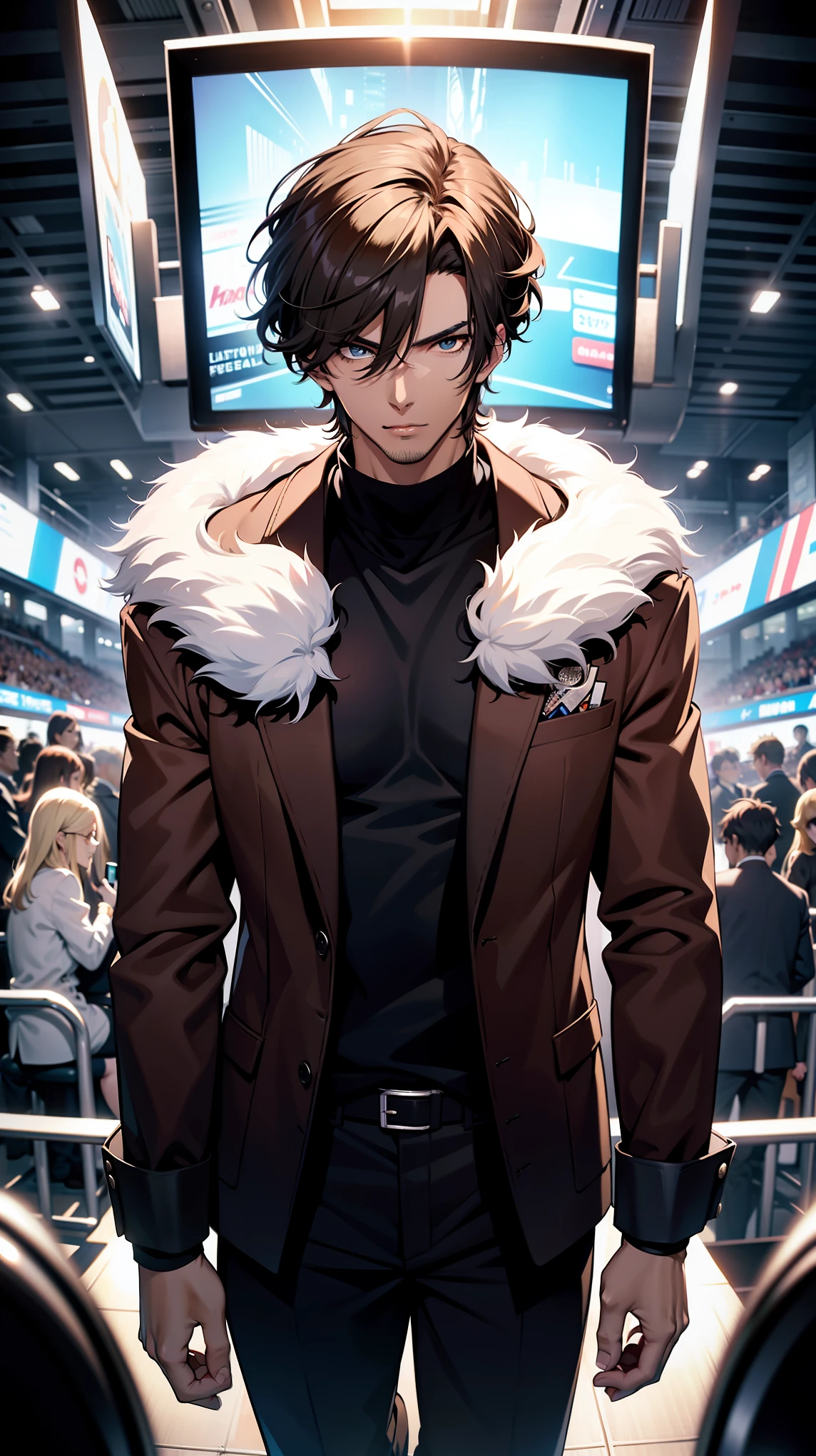 An organizer,television, He was nearby, Anime handsome man, Looking at the audience, high resolution, Super sharp, 8K, masterpiece