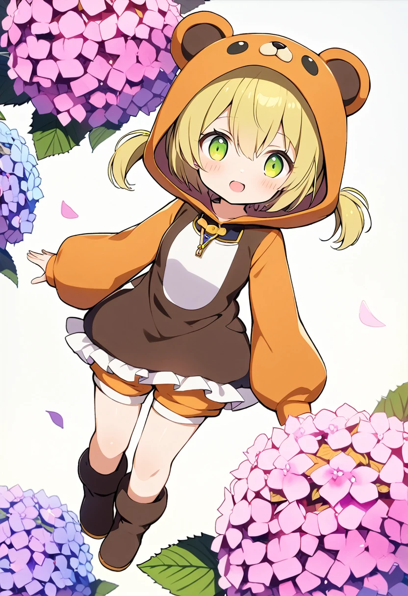 1girl,deltamon_beta, solo, (eyes highlight,((upturned eyes)),((Angle from above:1.3)),from above、Looking at camera,
BREAK {ponytail |short twintails | long hair |layered cut|bob cut},{black hair|brown hair|blonde hair},((idol)),((loli,Maid)),((chibi,loli)), (((hydrangea:1.2),a lot of flowers)),(bear full body costume Kigurumi:1.3)