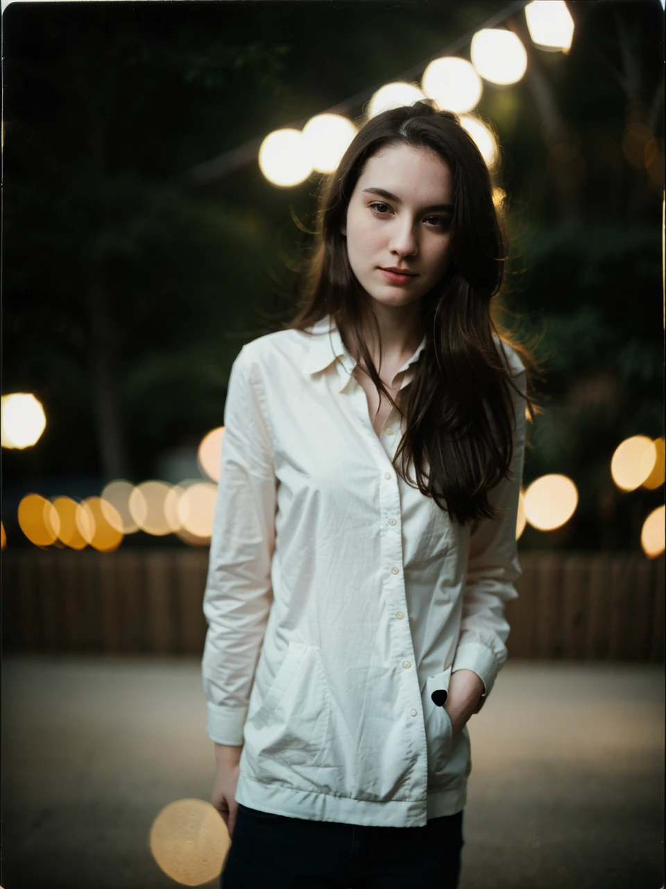 polaroid photo, night photo, photo of 24 y.o beautiful woman, pale skin, bokeh, motion blur