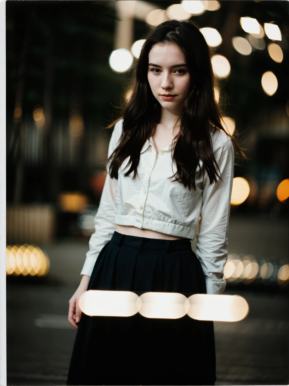 polaroid photo, night photo, photo of 24 y.o beautiful woman, pale skin, bokeh, motion blur