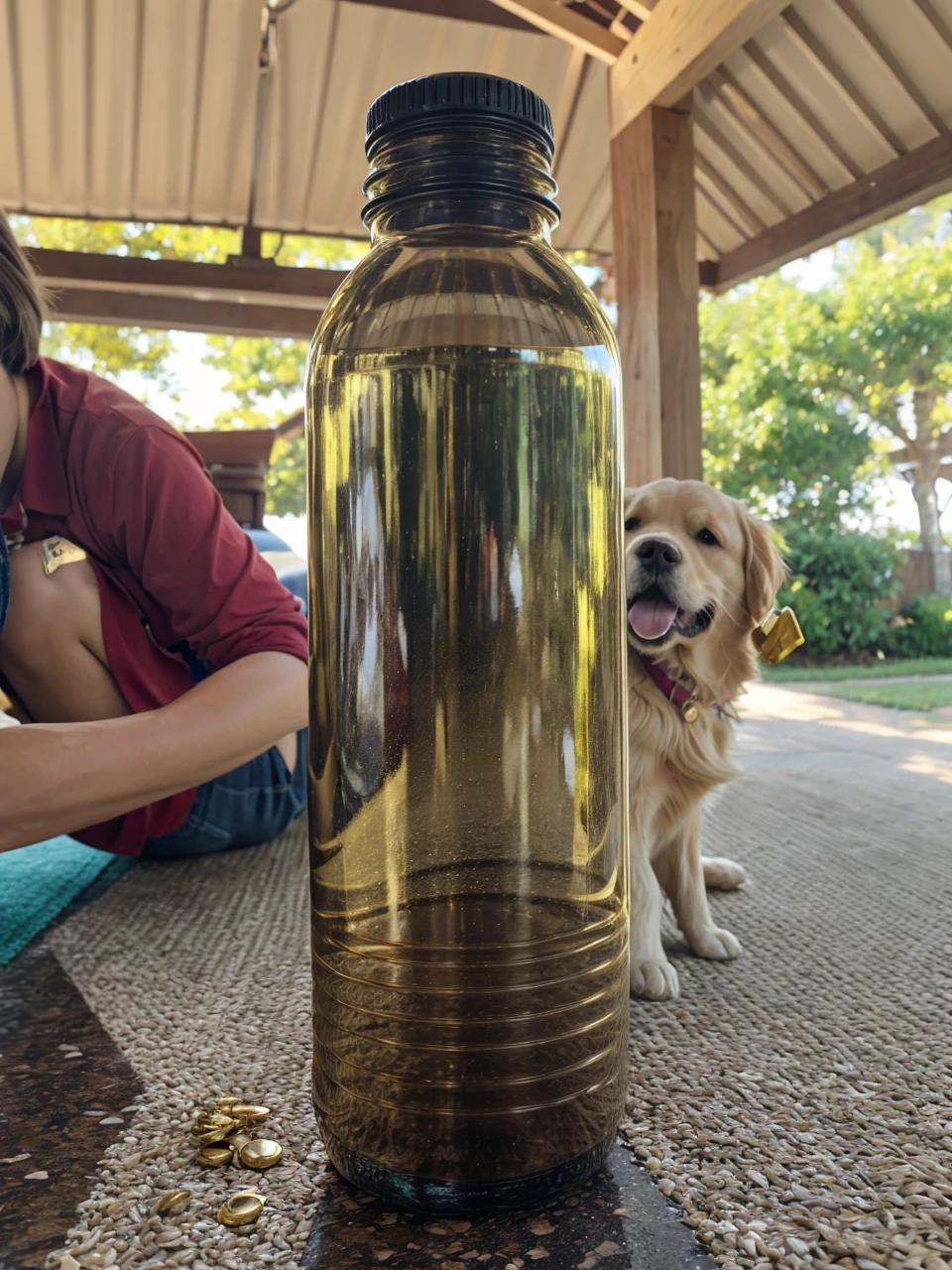 Golden retriver pick this bottle