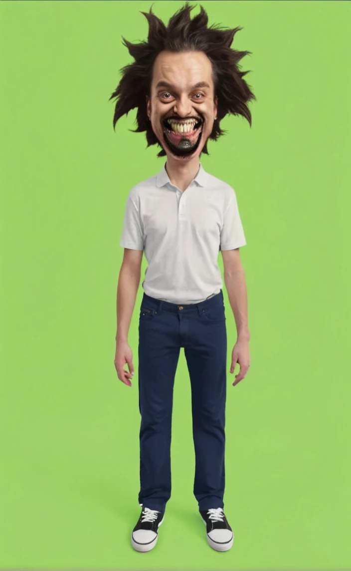 Reproduce this realistic tall photo,transform this man with venom smile
