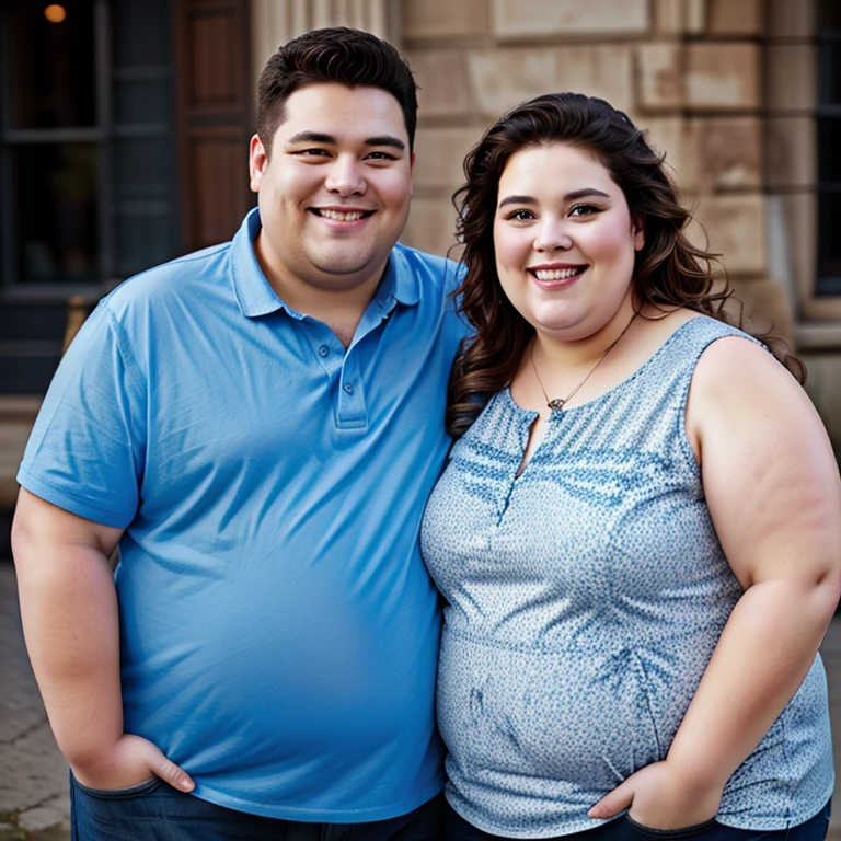 friendly fat couple, photorealistic, 8K