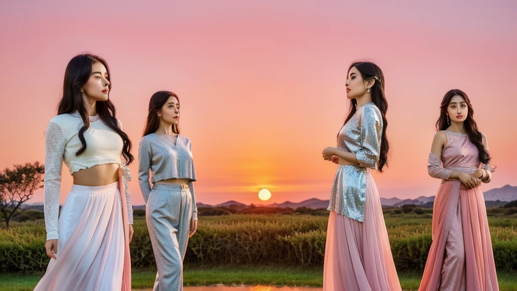 As the sun sets, painting the sky in hues of orange and pink, the moon rises gracefully, casting a silver glow over the serene landscape. Nature's transition unfolds in a harmonious dance of light and shadow.