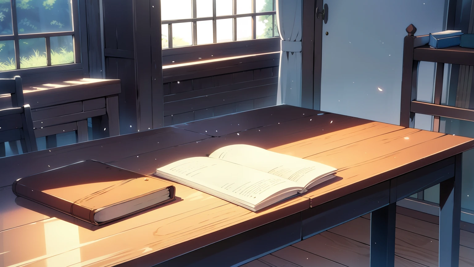 Wooden table,A book is open and fills the screen