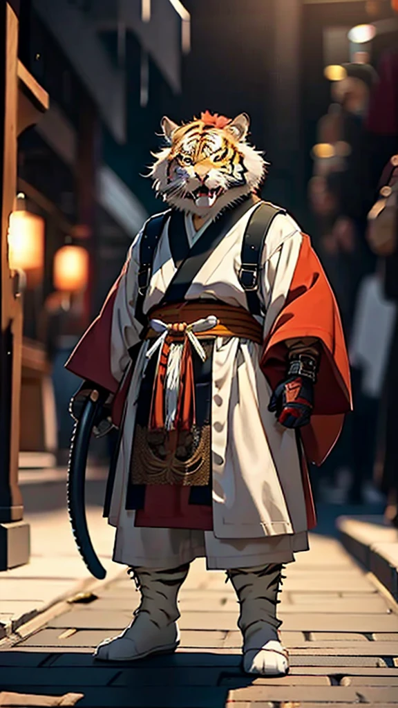 There is a red and black statue of a horned devil., The red masked villains, Onmyoji Detail Art, Demon Horns, Demon Samurai, Masks for them, Samurai Demon Mask, Devil Samurai Warrior, Detailed painting 4k, Gorgeous animation with complex CGI style, 4K high definition graphics,Refine and enhance the following anime-style demon character design:
- Skin color: Red
- Horns: Two large, curved horns on the head
- Fangs: Sharp, prominent fangs
- Body: Muscular and large build, with detailed muscle definition
- Weapon: Holding a large, spiked iron club (kanabo)
- Clothing: Wearing a detailed tiger-skin loincloth with realistic texture
- Expression: Fierce, intimidating, with glowing eyes
- Background: dark, ominous setting with flames, traditional Japanese elements like torii gates or ancient temples
- Additional details: Add scars, tribal tattoos, and a menacing aura around the character