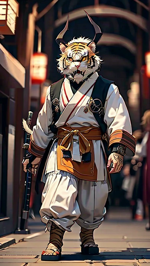 There is a red and black statue of a horned devil., The red masked villains, Onmyoji Detail Art, Demon Horns, Demon Samurai, Masks for them, Samurai Demon Mask, Devil Samurai Warrior, Detailed painting 4k, Gorgeous animation with complex CGI style, 4K high definition graphics,Refine and enhance the following anime-style demon character design:
- Skin color: Red
- Horns: Two large, curved horns on the head
- Fangs: Sharp, prominent fangs
- Body: Muscular and large build, with detailed muscle definition
- Weapon: Holding a large, spiked iron club (kanabo)
- Clothing: Wearing a detailed tiger-skin loincloth with realistic texture
- Expression: Fierce, intimidating, with glowing eyes
- Background: dark, ominous setting with flames, traditional Japanese elements like torii gates or ancient temples
- Additional details: Add scars, tribal tattoos, and a menacing aura around the character