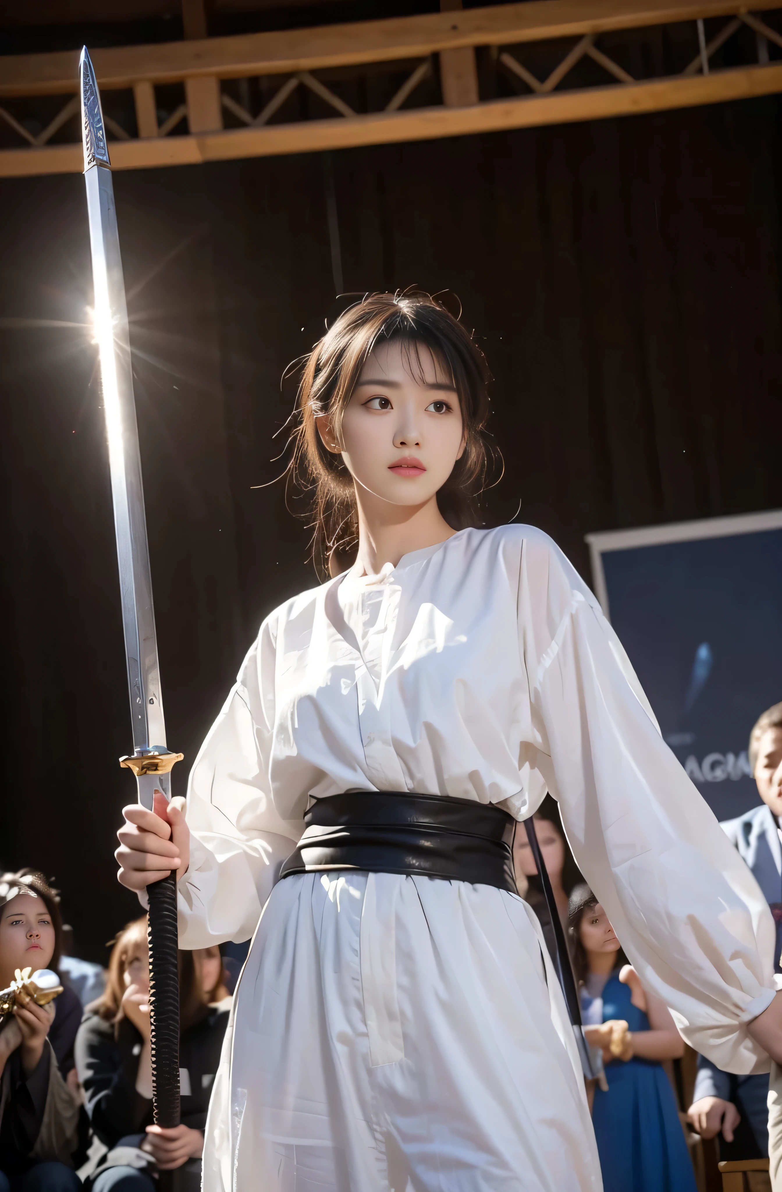 1 girl,Looking at the audience, Focus alone, Practical, Holding a sword