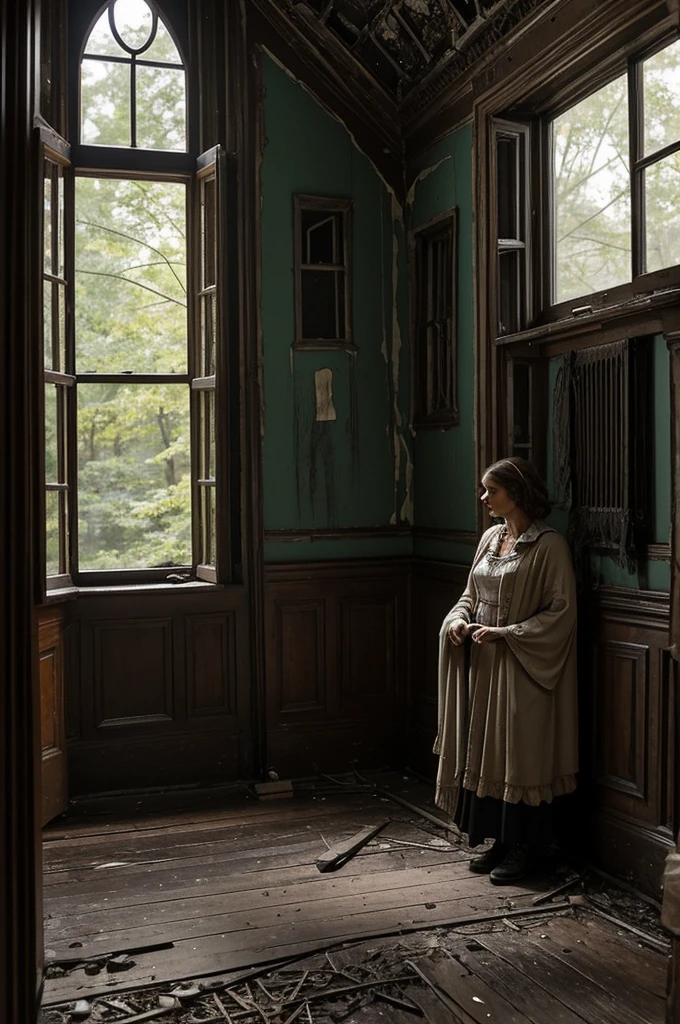 Evelyn Parker, a young woman in her early thirties, had recently moved into an old Victorian house on the outskirts of Raven's Hollow. The house, despite its decaying facade and eerie silence, had an irresistible charm that drew her in. She found solace in its history, hoping to escape her own troubled past.