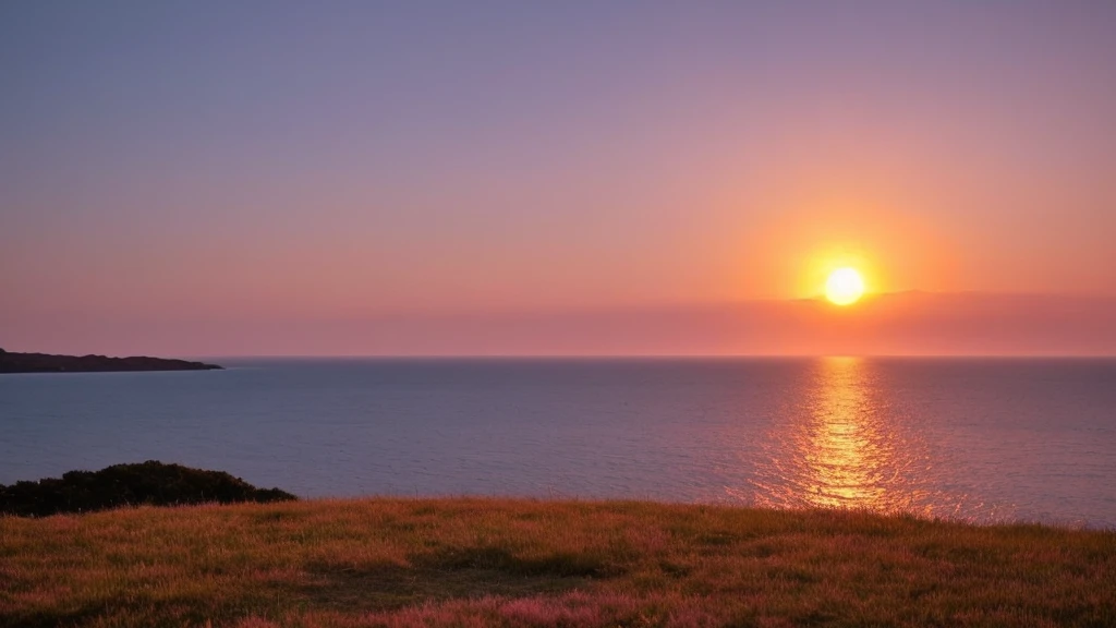 As the sun sets, painting the sky in hues of orange and pink, the moon rises gracefully, casting a silver glow over the serene landscape. Nature's transition unfolds in a harmonious dance of light and shadow.