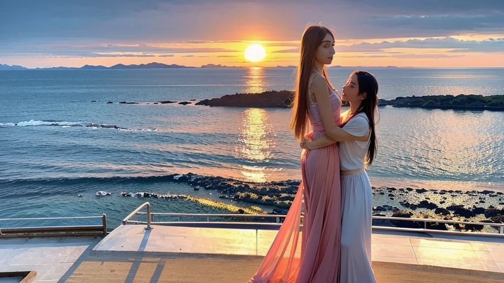 As the sun sets, painting the sky in hues of orange and pink, the moon rises gracefully, casting a silver glow over the serene landscape. Nature's transition unfolds in a harmonious dance of light and shadow.